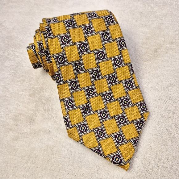 Burberry London Designer Men’s Necktie Geometric Yellow Gold 100% Silk 57in - Picture 1 of 14